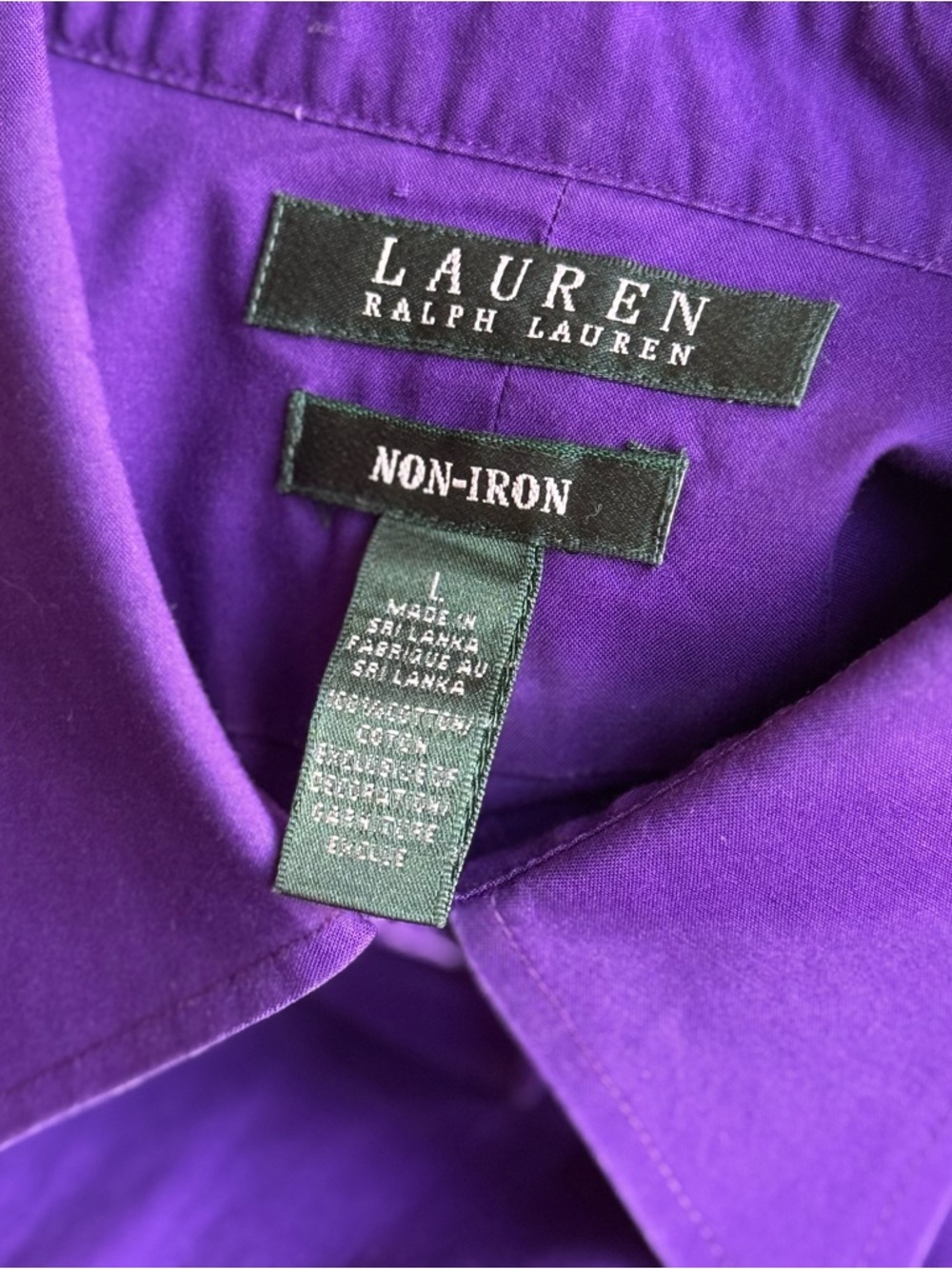 Lauren Ralph Lauren Purple Shirt Non-Iron Button-Up Size M/L 100% cotton Logo - Picture 5 of 12